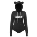 Cozy Sissy Bear Hoodie Sweatshirt Onesie Black