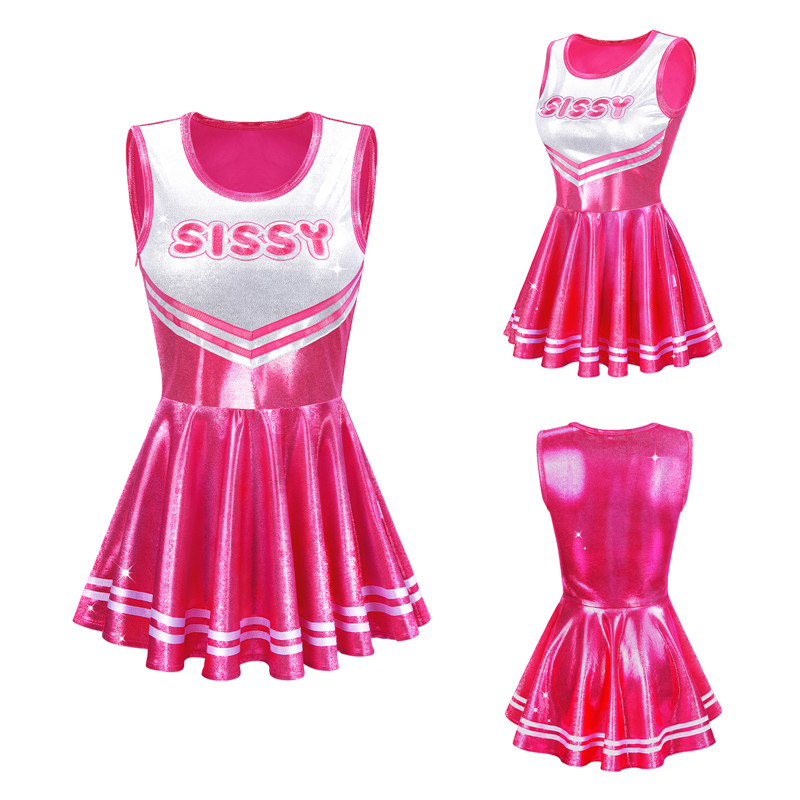 Cheer SissyUniversity Sparkle Metallic Bodycon Mini Dress Hot Pink