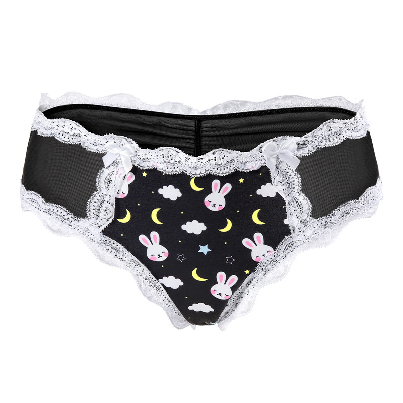 Snuggle Bunny Pattern Mesh Tucking Gaff Panties Black