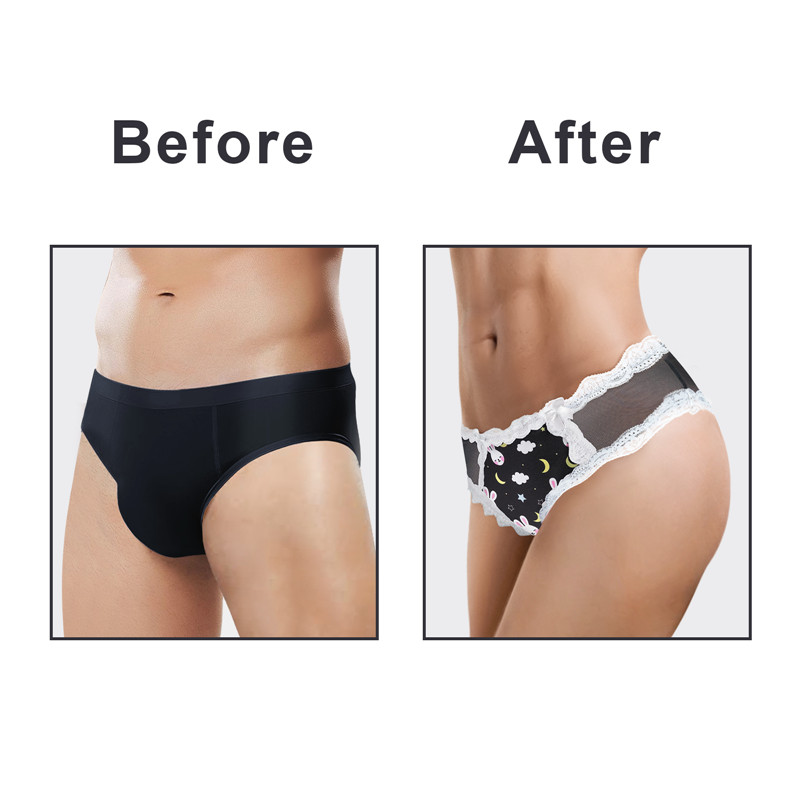 Snuggle Bunny Pattern Mesh Tucking Gaff Panties Black