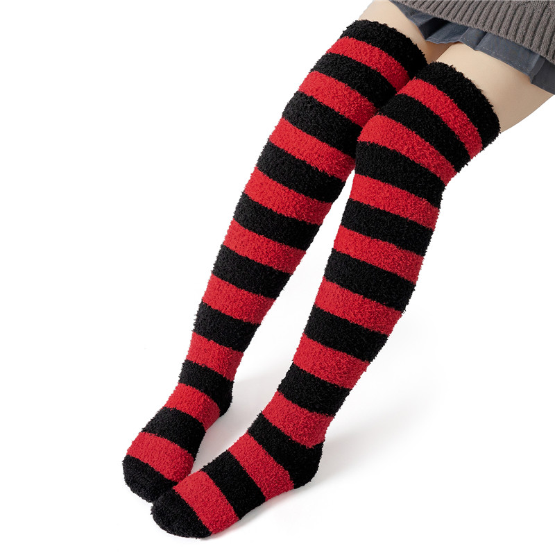 Coral Fleece Knee High Long Heart Pattern Socks 2 Pairs Set – Red & White