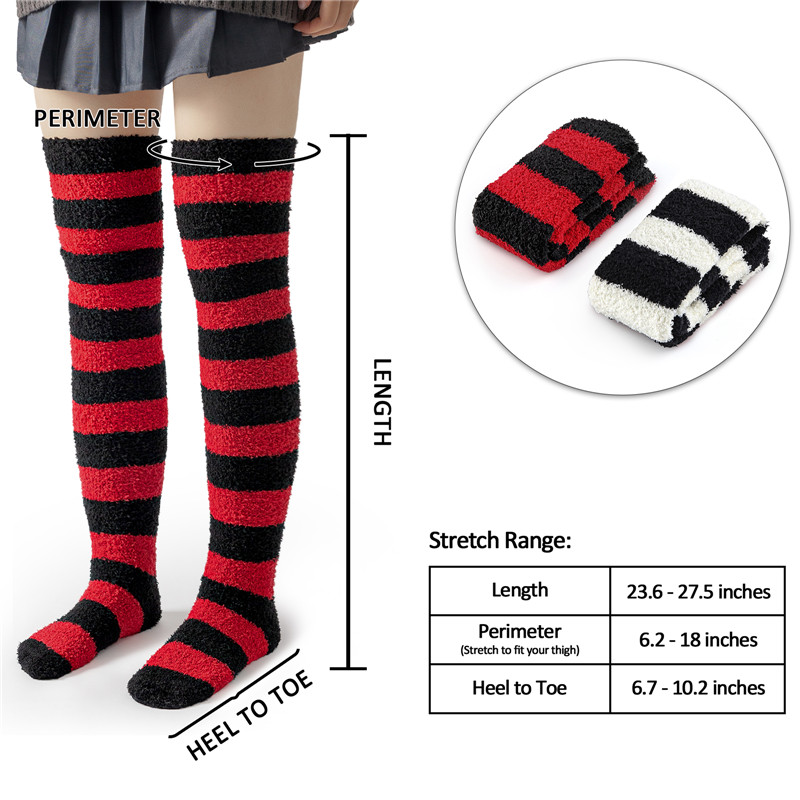 Coral Fleece Knee High Long Heart Pattern Socks 2 Pairs Set – Red & White