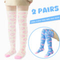 Coral Fleece Knee High Long Heart Pattern Socks 2 Pairs Set – Blue & White