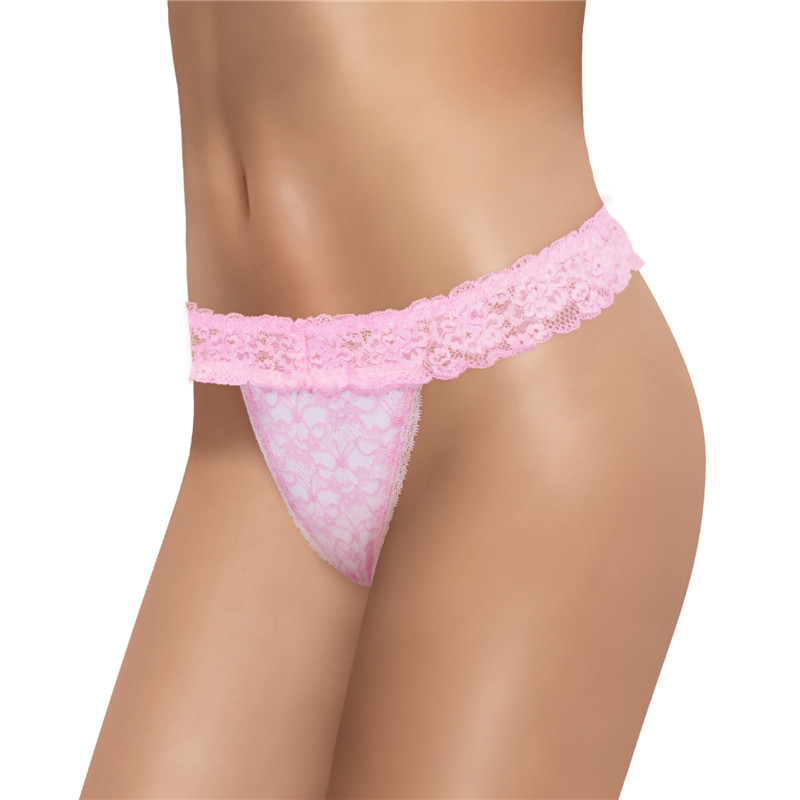Lace Band Tucking Gaff Thong Panties Pink