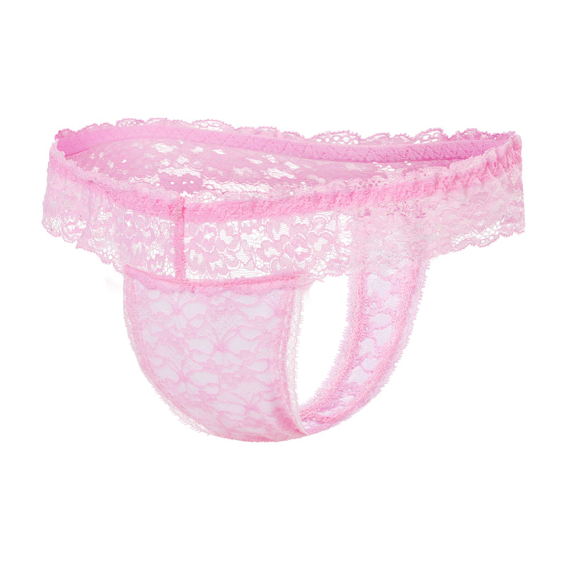 Lace Band Tucking Gaff Thong Panties Pink