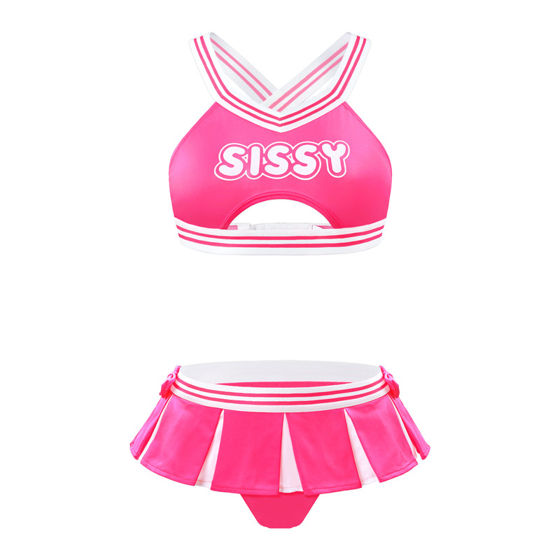 Cheer SissyUniversiry Bralette Skort Set Hot Pink