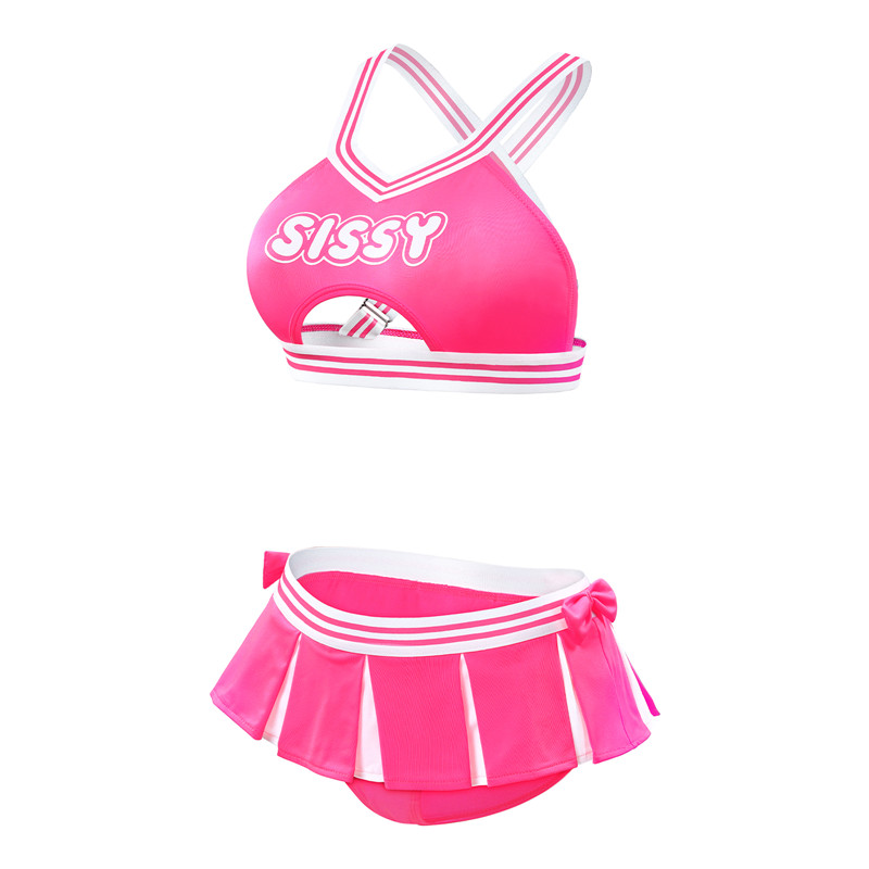 Cheer SissyUniversiry Bralette Skort Set Hot Pink