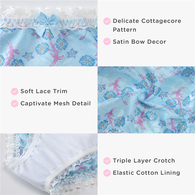Cottagecore Pattern Tucking Gaff Panties Blue