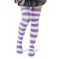 Coral Fleece Knee High Long Striped Socks 2 Pairs Set – Purple & Red