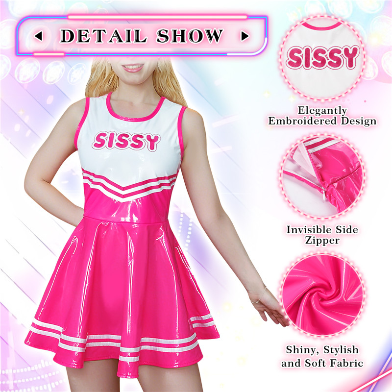 Cheer SissyUniversity Faux Leather Shiny Mini Dress Hot Pink