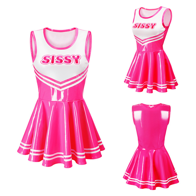 Cheer SissyUniversity Faux Leather Shiny Mini Dress Hot Pink