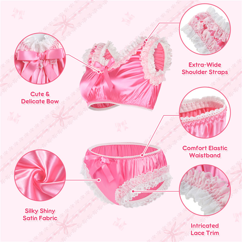 Satin SissyUniversiry Baby Bralette Set Hot Pink