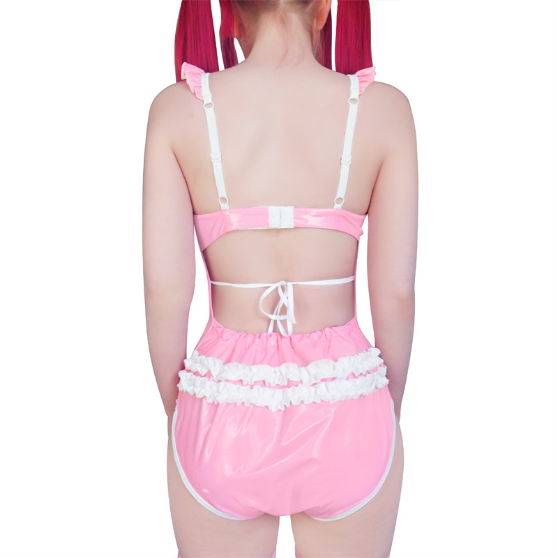 Latex-like Babygirl in Training Onesie Bodysuit
