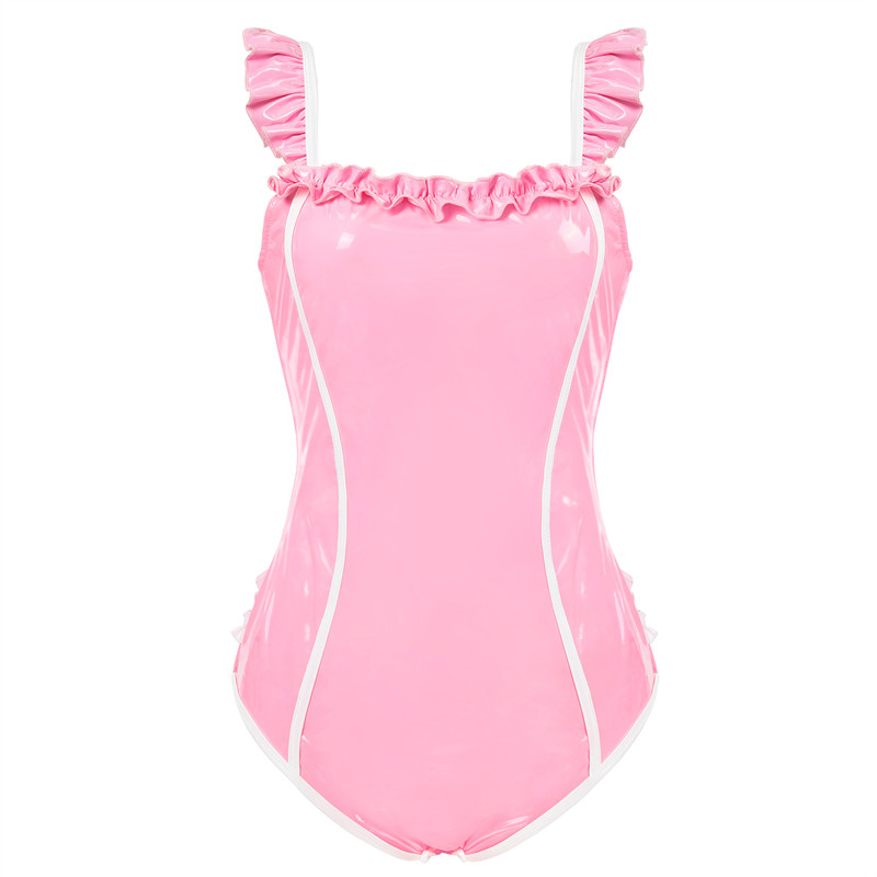 Latex-like Babygirl in Training Onesie Bodysuit
