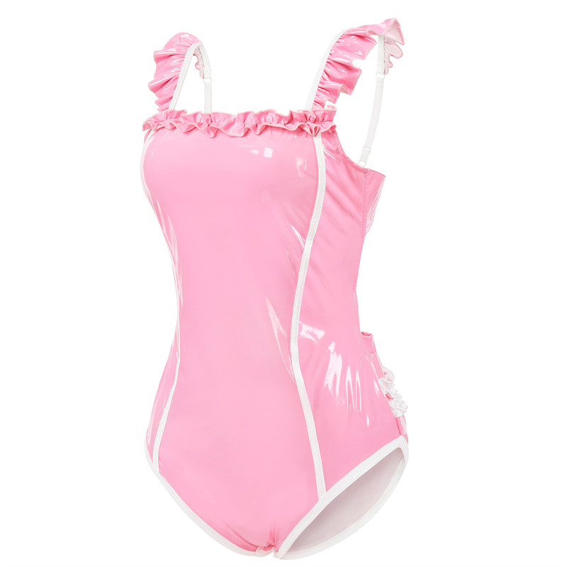 Latex-like Babygirl in Training Onesie Bodysuit