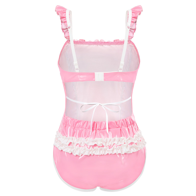 Latex-like Babygirl in Training Onesie Bodysuit