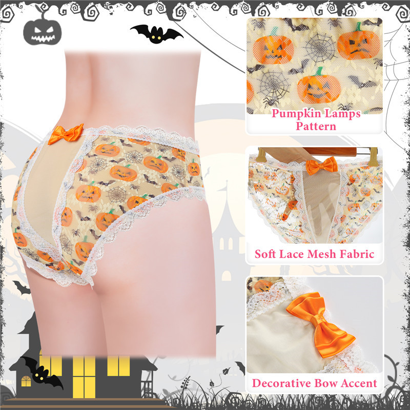 Pumpkin Lamps Pattern Cheeky Bow Tucking Gaff Panties