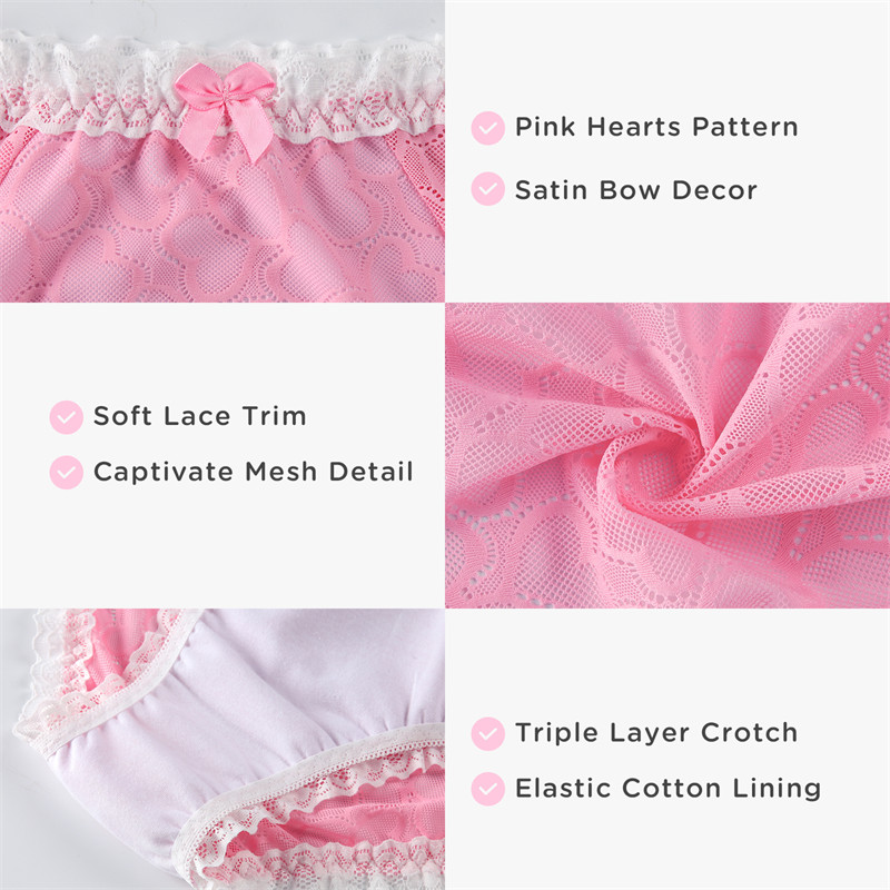 Pink Hearts Pattern Tucking Gaff Panties