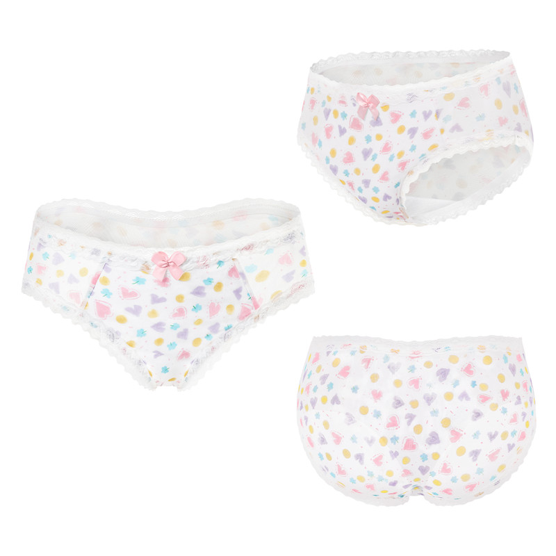 Hearts and Dots Pattern Tucking Gaff Panties