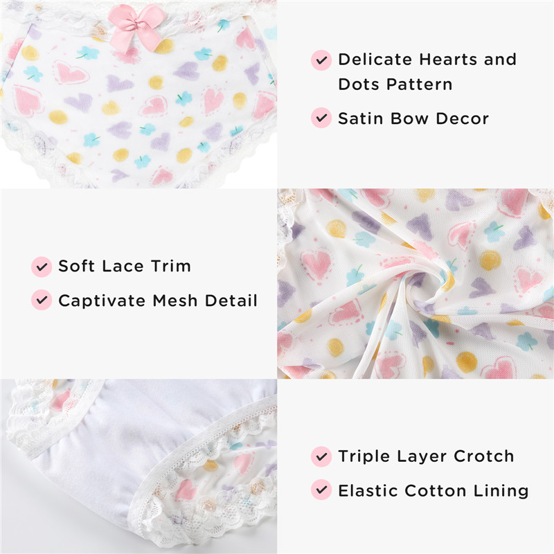 Hearts and Dots Pattern Tucking Gaff Panties