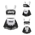 SissyUniversity Maid See-through Bralette Skirted Panties Set Black