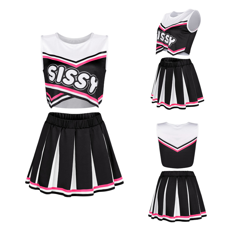 Cheer SissyUniversiry Croptop Mini Skirt Bralette Set Black