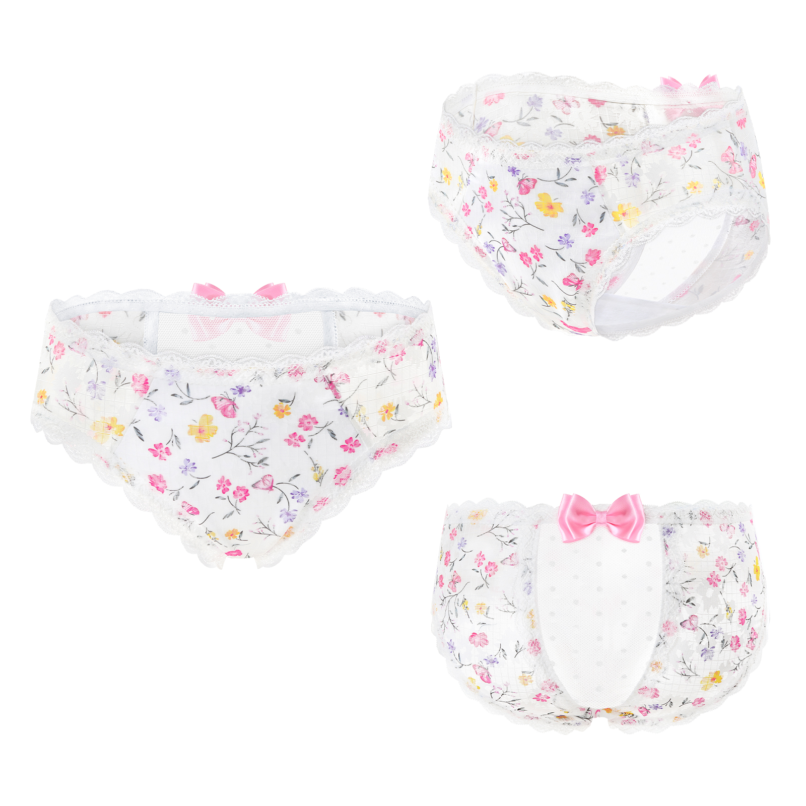 Flower Pattern Cheeky Bow Tucking Gaff Panties