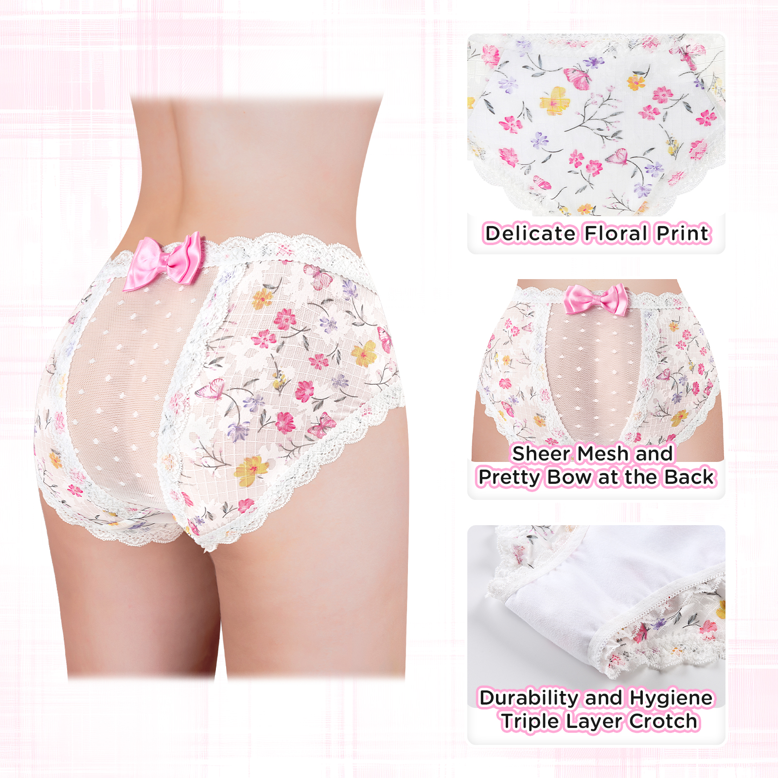 Flower Pattern Cheeky Bow Tucking Gaff Panties