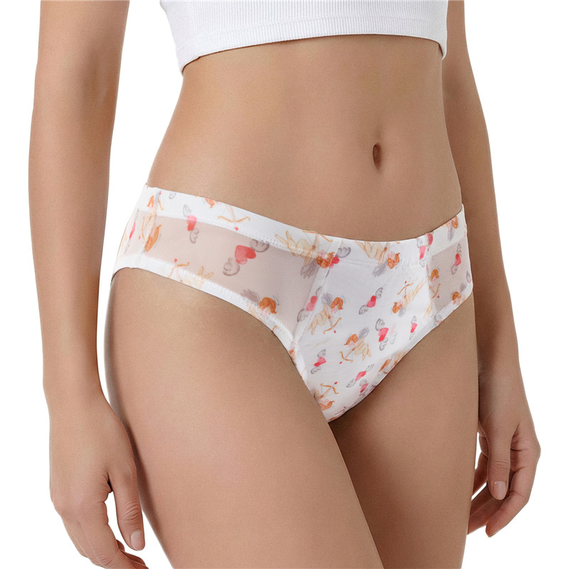 Cupid Print Mesh Tucking Gaff Brazilian Cheeky Panties