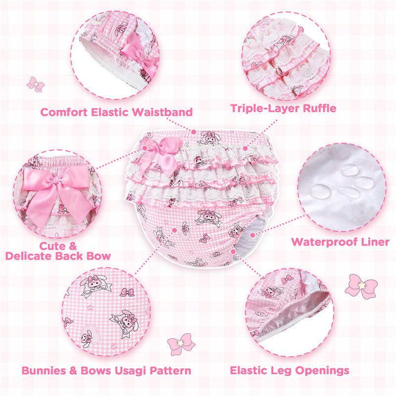 Bunnies & Bows Usagi Pattern Ruffle Adult Diaper Cover