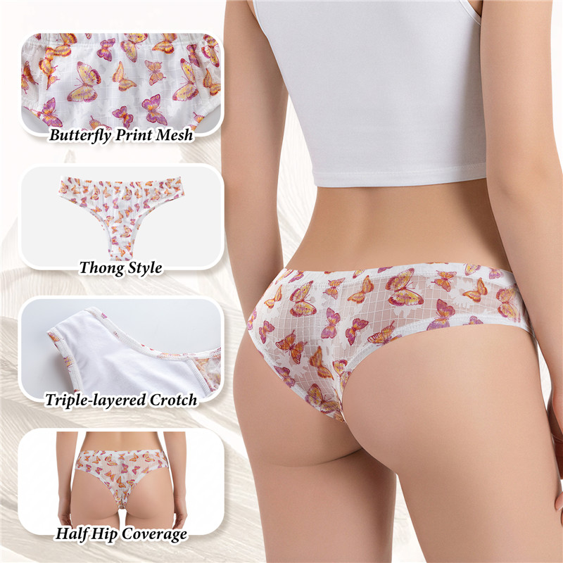 Butterfly Print Mesh Tucking Gaff Brazilian Cheeky Panties