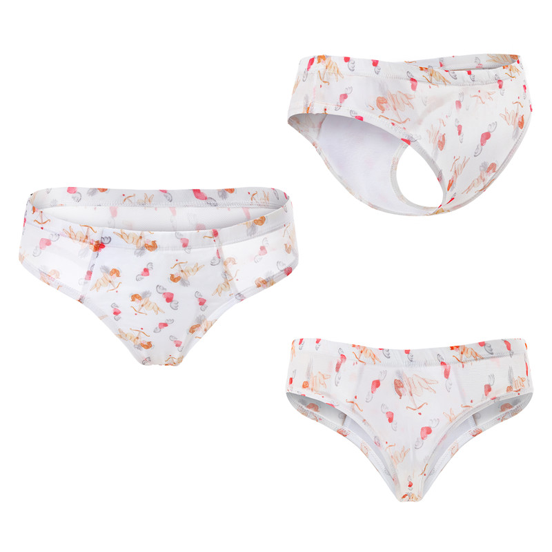 Cupid Print Mesh Tucking Gaff Brazilian Cheeky Panties