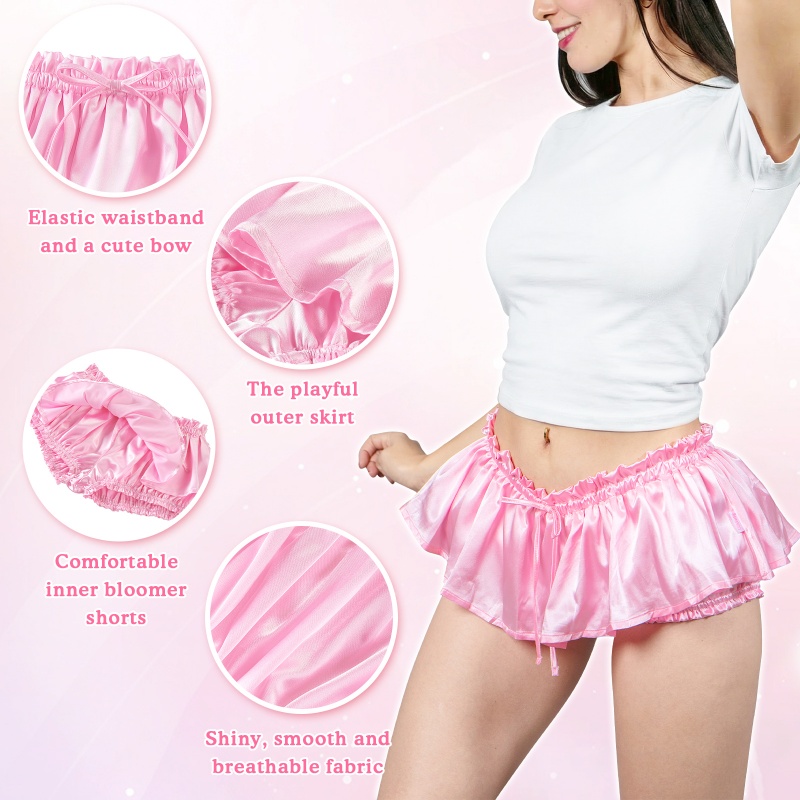 Shiny Satin Ruffle Mini Bloomer Skirt