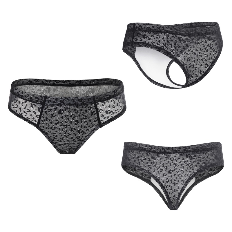 Leopard Print Mesh Tucking Gaff Brazilian Cheeky Panties