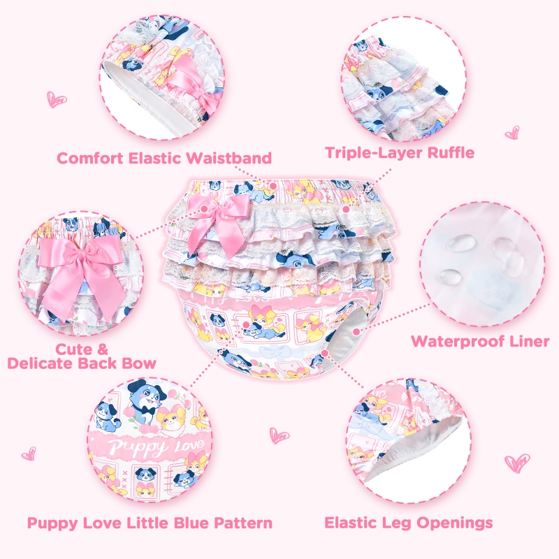 Puppy Love Little Blue Pattern Ruffle Adult Diaper Cover