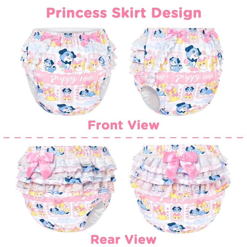 Puppy Love Little Blue Pattern Ruffle Adult Diaper Cover
