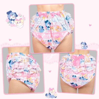 Puppy Love Little Blue Pattern Ruffle Adult Diaper Cover
