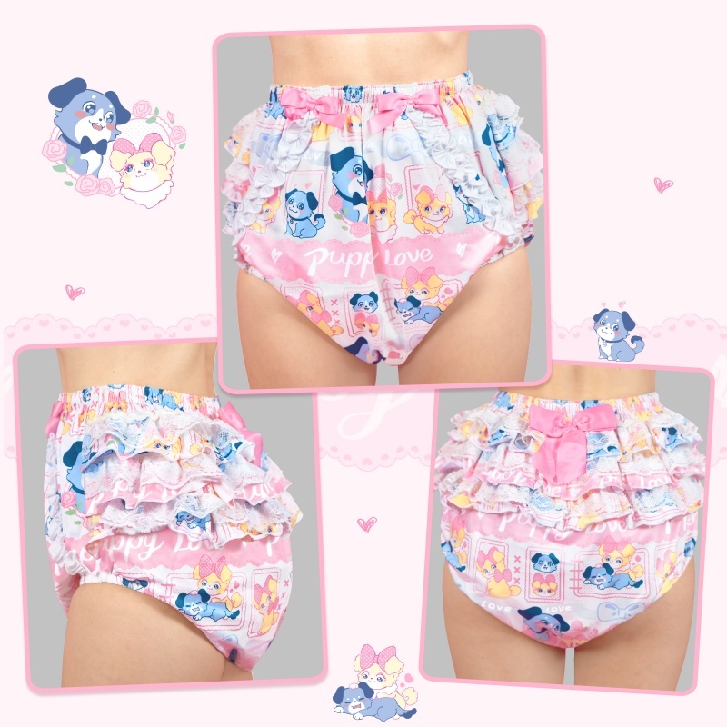 Puppy Love Little Blue Pattern Ruffle Adult Diaper Cover