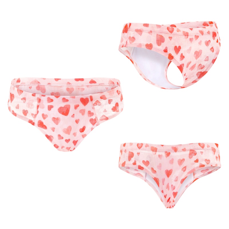 Hearts Pattern Mesh Tucking Gaff Brazilian Cheeky Panties