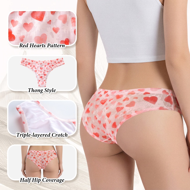 Hearts Pattern Mesh Tucking Gaff Brazilian Cheeky Panties