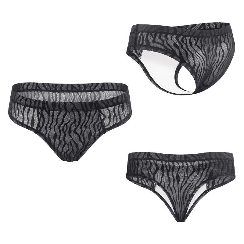 Black Tiger Stripes Pattern Mesh Tucking Gaff Brazilian Cheeky Panties