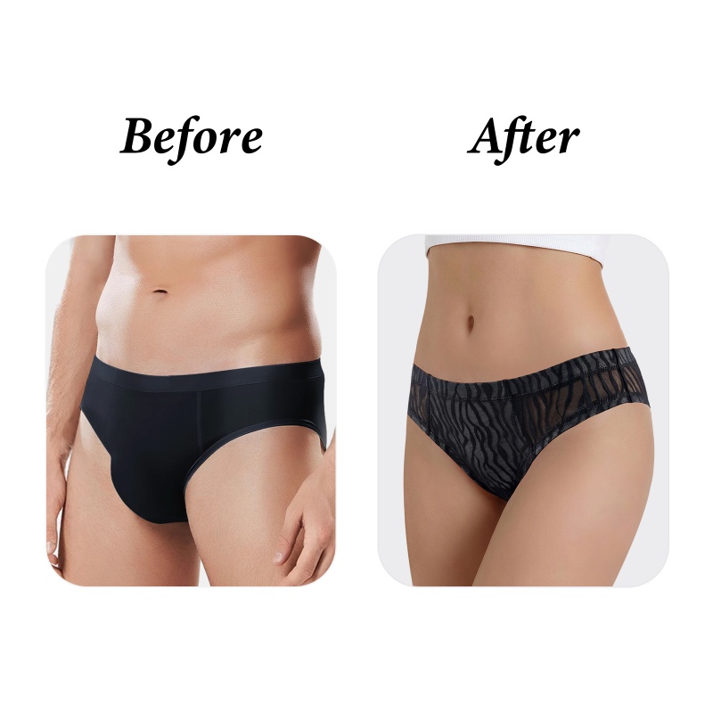 Black Tiger Stripes Pattern Mesh Tucking Gaff Brazilian Cheeky Panties