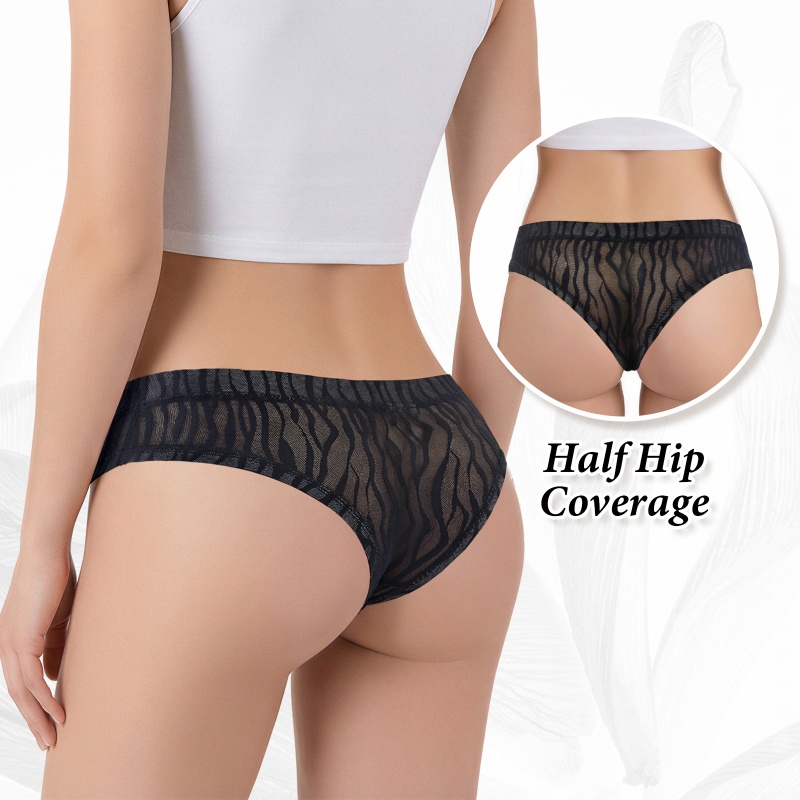 Black Tiger Stripes Pattern Mesh Tucking Gaff Brazilian Cheeky Panties