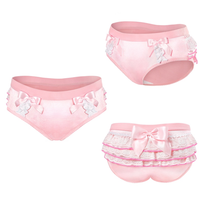 Pretty Ruffled Lace Bow Satin Panties