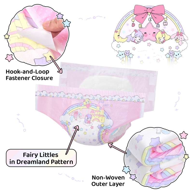 Fairy Littles in Dreamland Ultra Absorbent Cloth Back Adult Diapers 10 Pieces Pack White(M)/(L)/(XL)