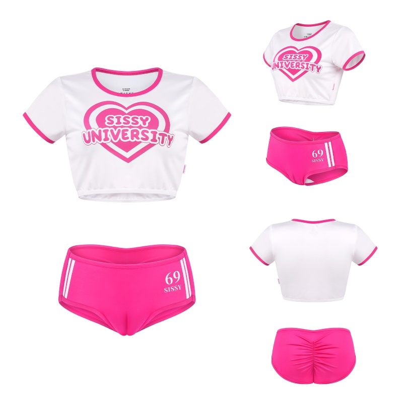 SissyUniversity Sorority Gym Camel Toe Tucking Gaff Shorts Set