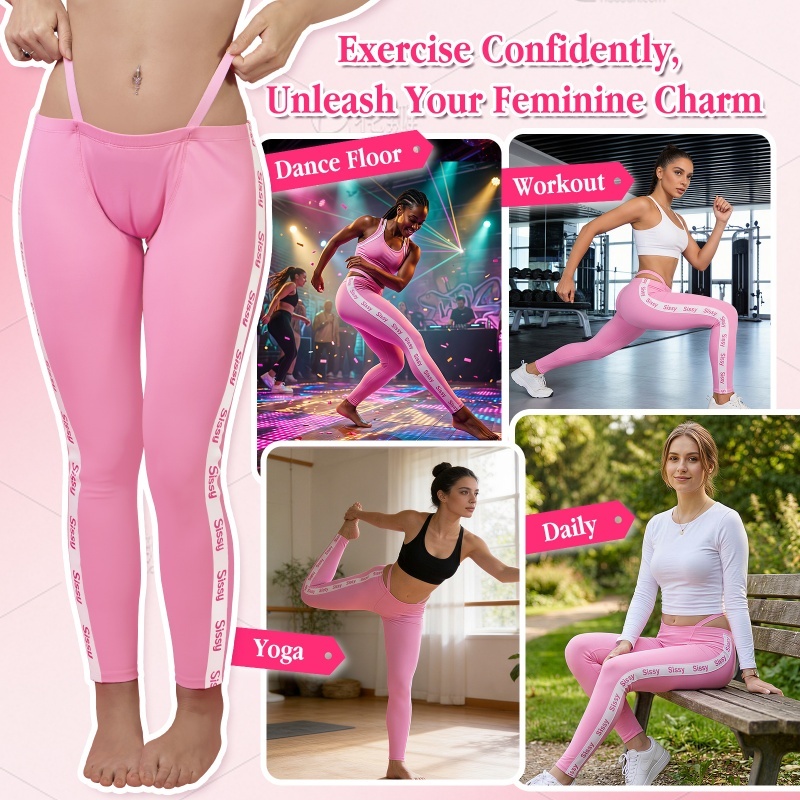 Y2K Thong Strap SissyUniversity Camel Toe Pad Tucking Gaff Yoga Pants Leggings Athletic Stripe