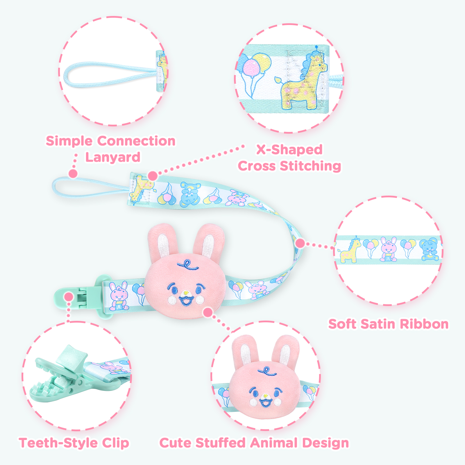 Baby Parade Stuffed Animal Pacifier 2 Paci Clips Set