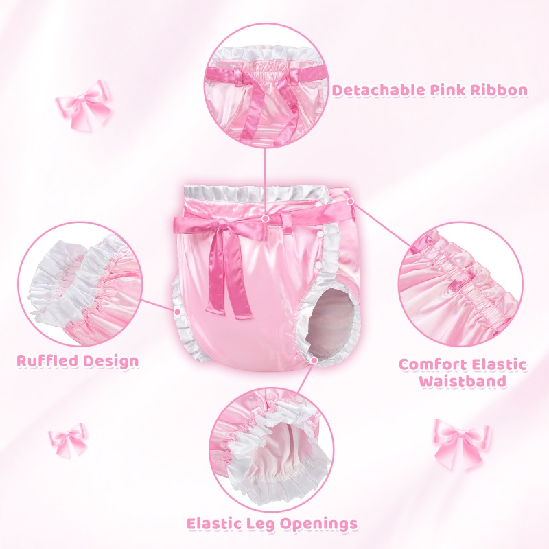 Pretty in Pink Satin Ribbon Tied Omutsu Japanese Diaper Cover