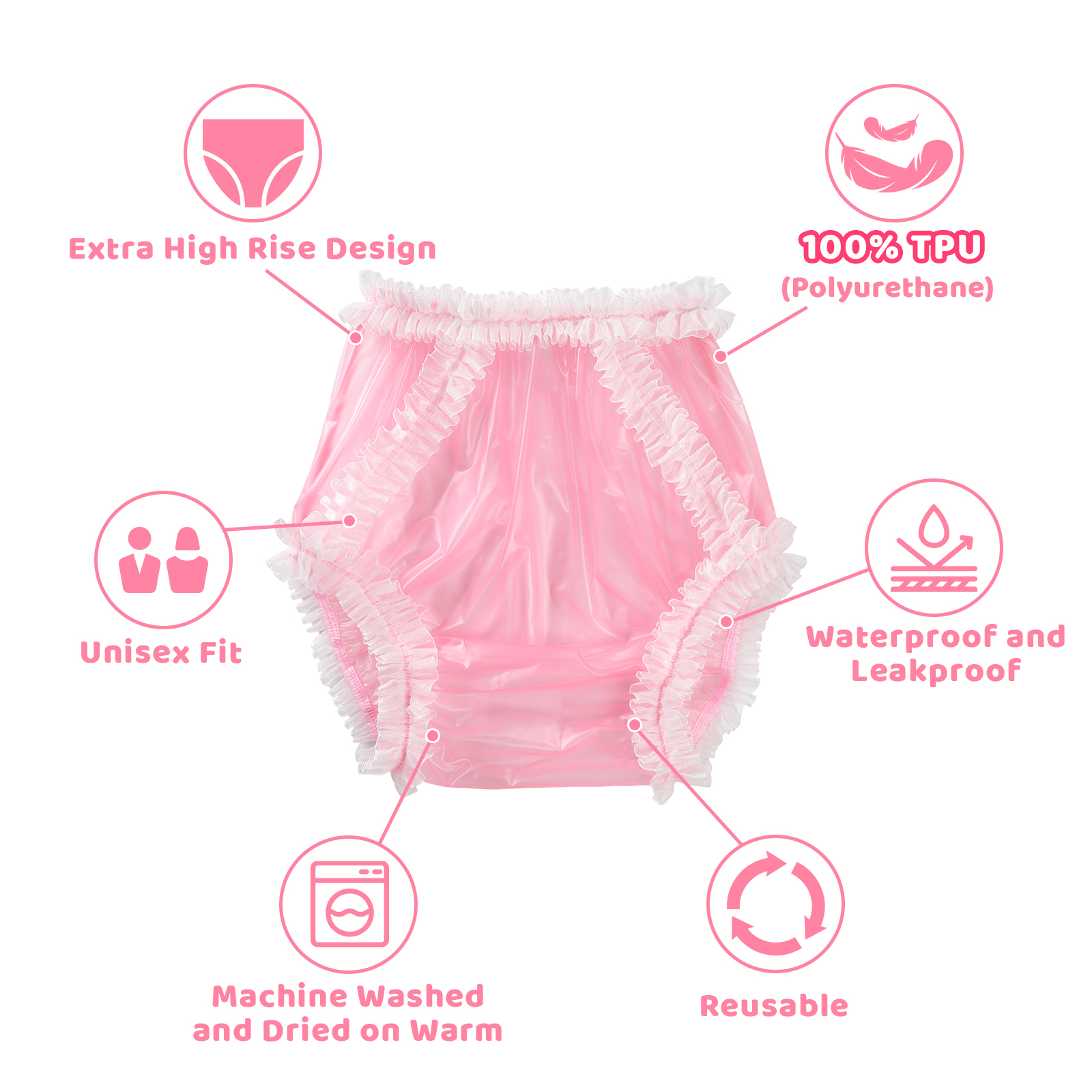 Baby Exposed Lace Frill Adult Plastic Pull-On Diaper Pants Cover